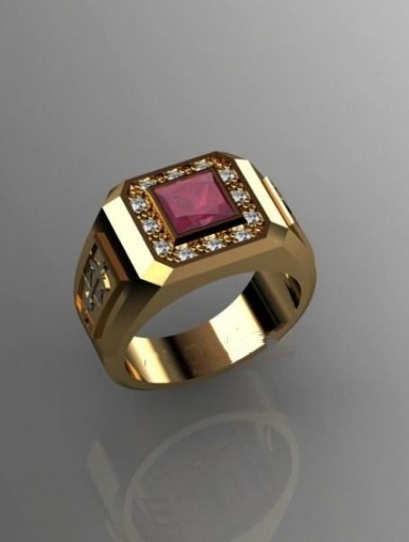 Men s Custom Made Natural Ruby Wedding Ring with Moissanite CZ
