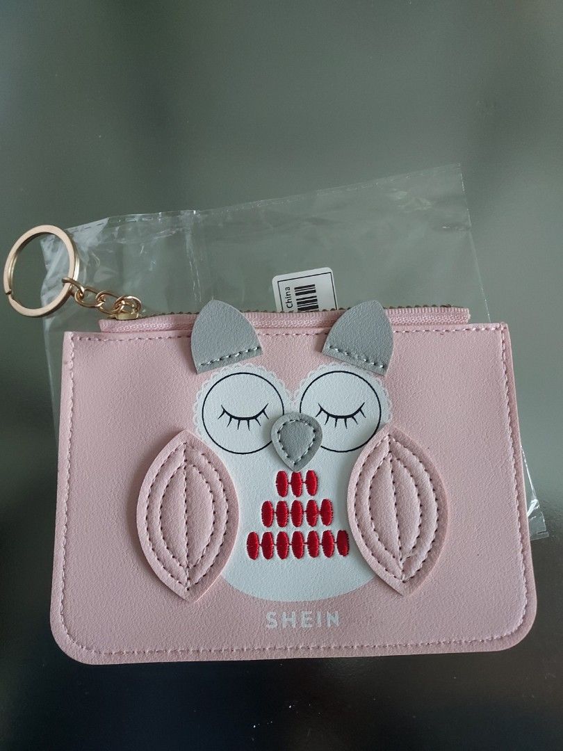 1 Piece Pu Leather Cute Owl Design Coin Wallet Key Chain Bag
