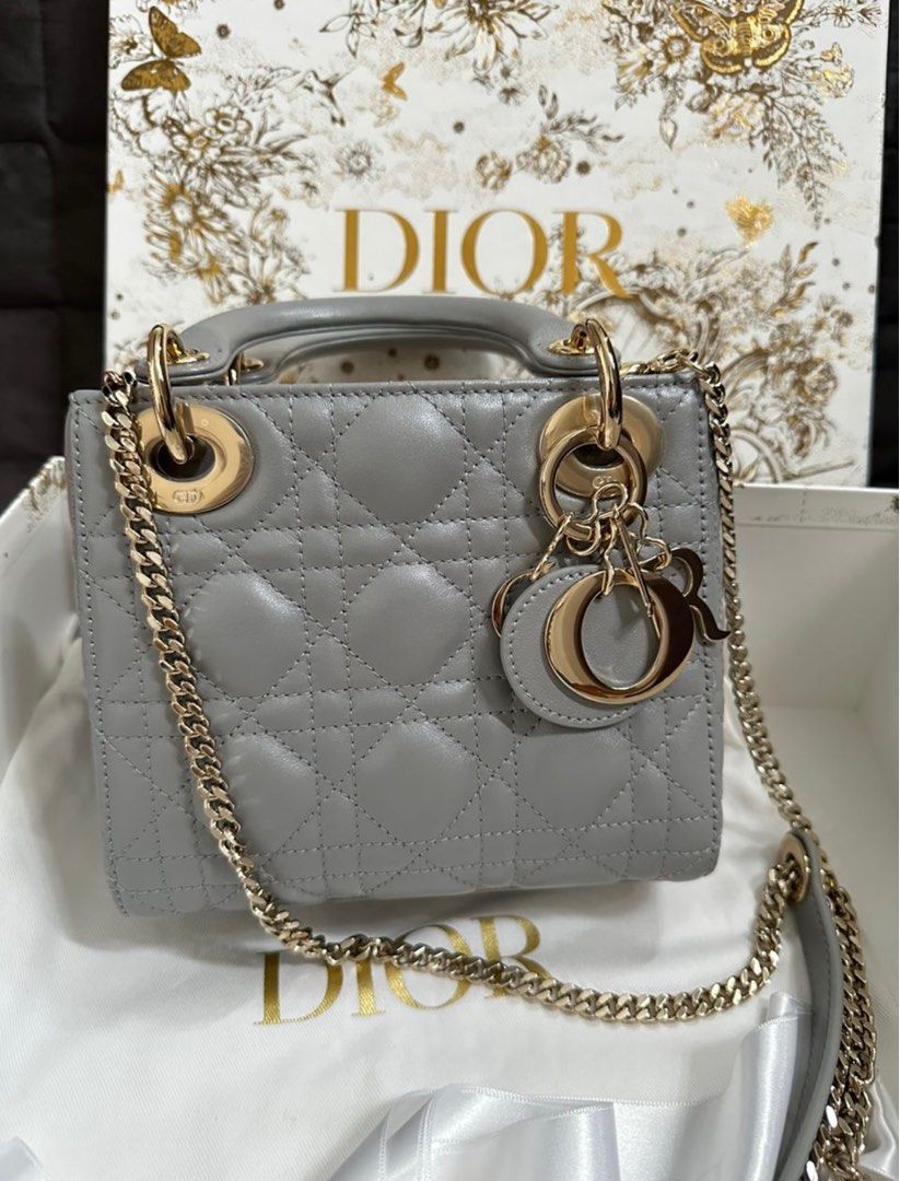 Dior Mini Pearl Grey Lambskin, Luxury, Bags & Wallets On Carousell