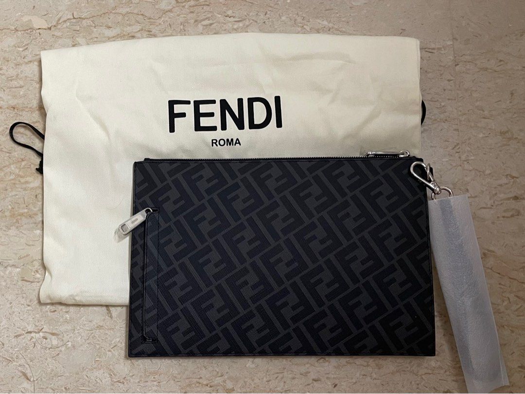 Fendi Diagonal Flat Pouch - Grey fabric bag