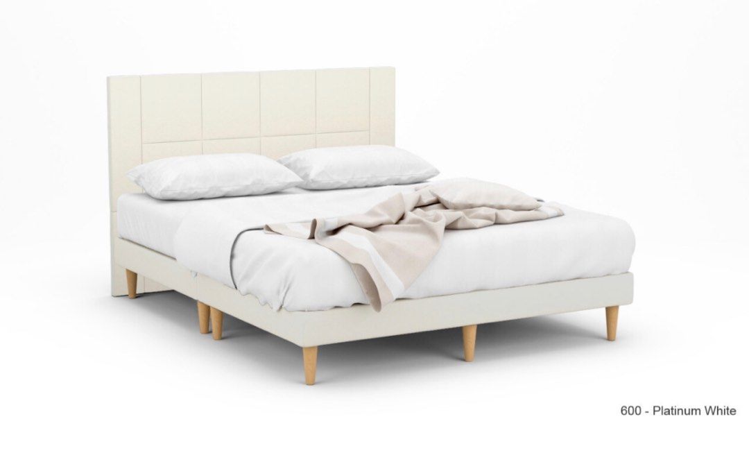 Forty Two Hypnos White Leather Queen Size Bed Frame With Beech Legs Not