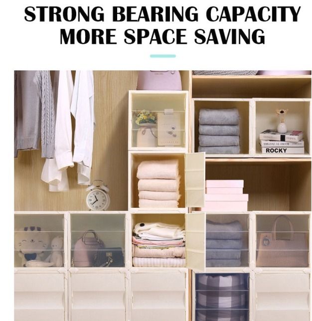 Beige Color Stackable Storage Box/ DIY Modular Cube Storage Cabinet