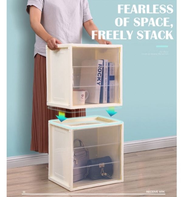 Beige Color Stackable Storage Box/ DIY Modular Cube Storage Cabinet