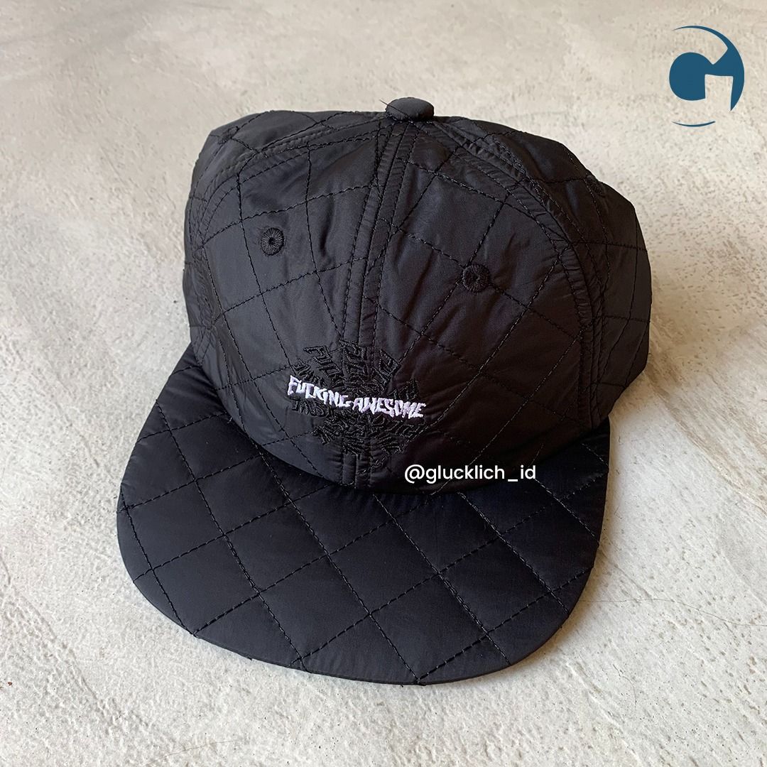 Fucking Awesome, Quilted Spiral 6-Panel Strap Back Cap in Black
