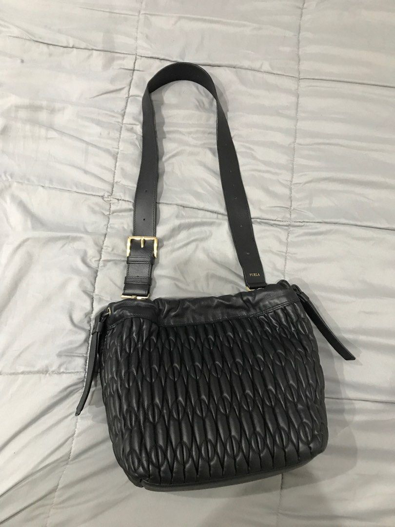 Furla Quilted leather bucket bag, Women's Fashion, Bags & Wallets, Crossbody Bags on Carousell
