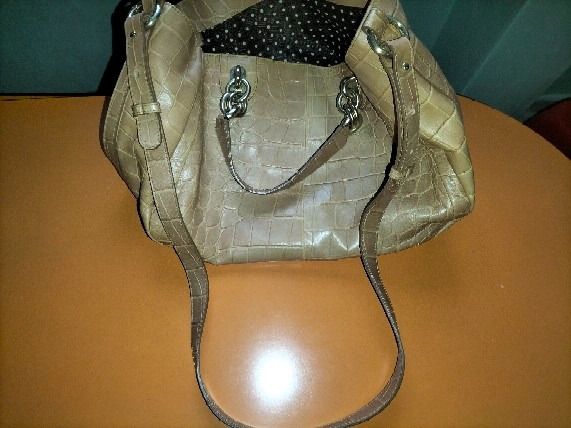 Furla Italian Leather Embossed Crocodile Tote Shoulder Bag Satchel Handbag  Taupe