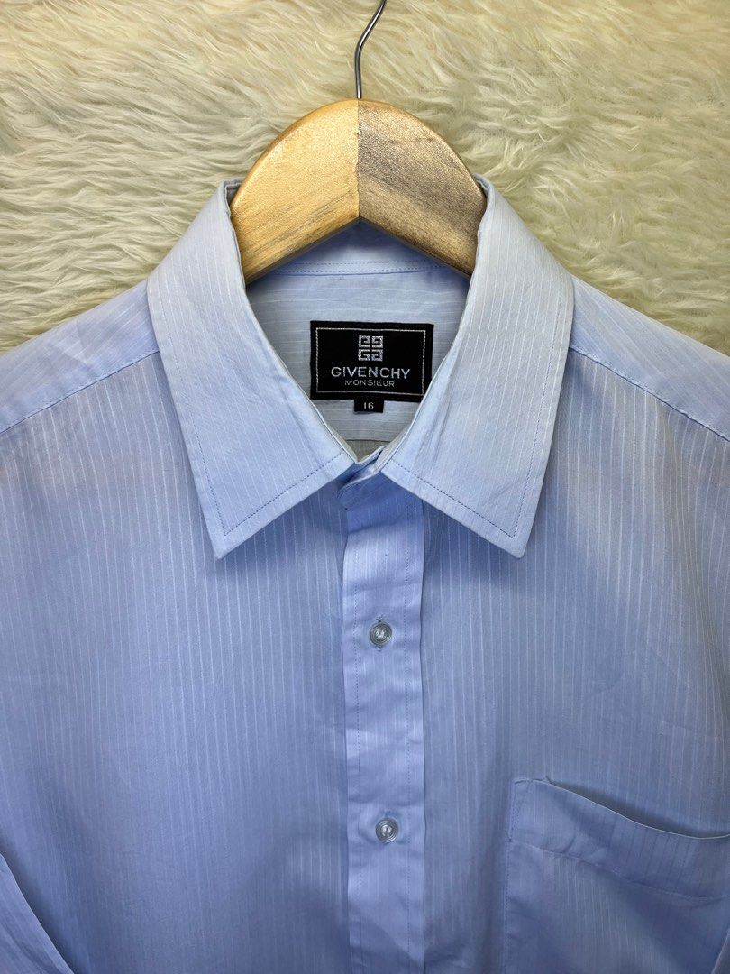 Givenchy Polo powder blue mini white stripes shortsleeves Large Men s Fashion Tops Sets Formal Shirts on Carousell