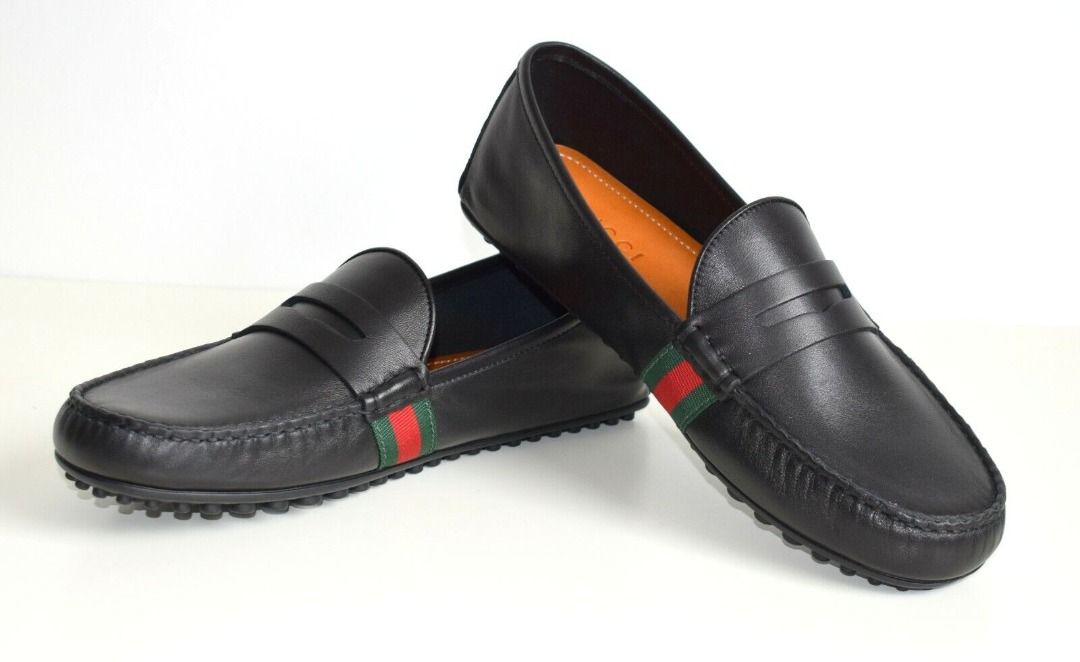 GUCCI Luxus Mens Shoes Moccasins Leather black EU 44 5 UK 10 5