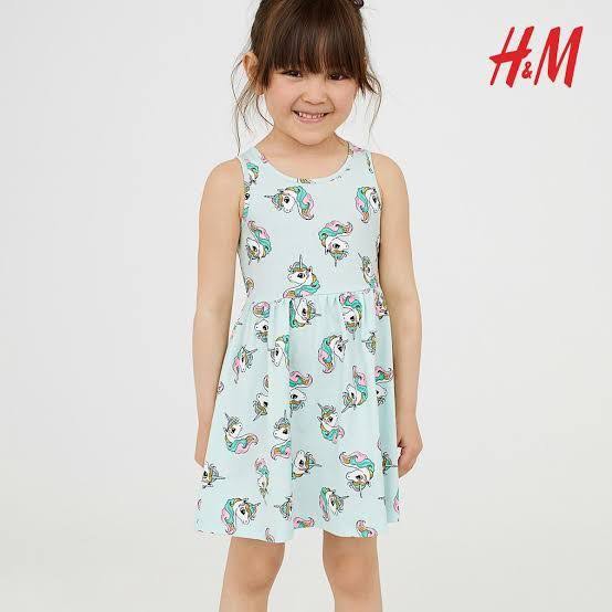 H M 1 2yo Organic Cotton Sleeveless Unicorn Dress Babies Kids