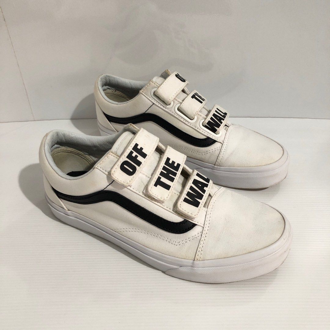 HRG NETT authentic original vans old skool v off the wall white sneakers low top shoes velcro strap on sepatu canvas kanvas putih size 40 unisex