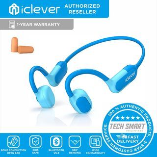 iClever Kids Headphones Bone Conduction, Open Ear Safety, IPX5 Waterproof, 360° Bending, Kids Lightweight Headphones Wireless Bluetooth 5.3, Kids Earbuds USB-C for iPad Tablet Travel Sports, Blue