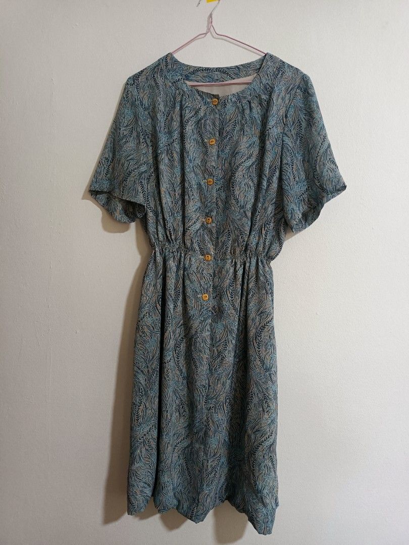 Japanese Vintage Tea Midi Dress in Light Blue, Women's Fashion, Dresses