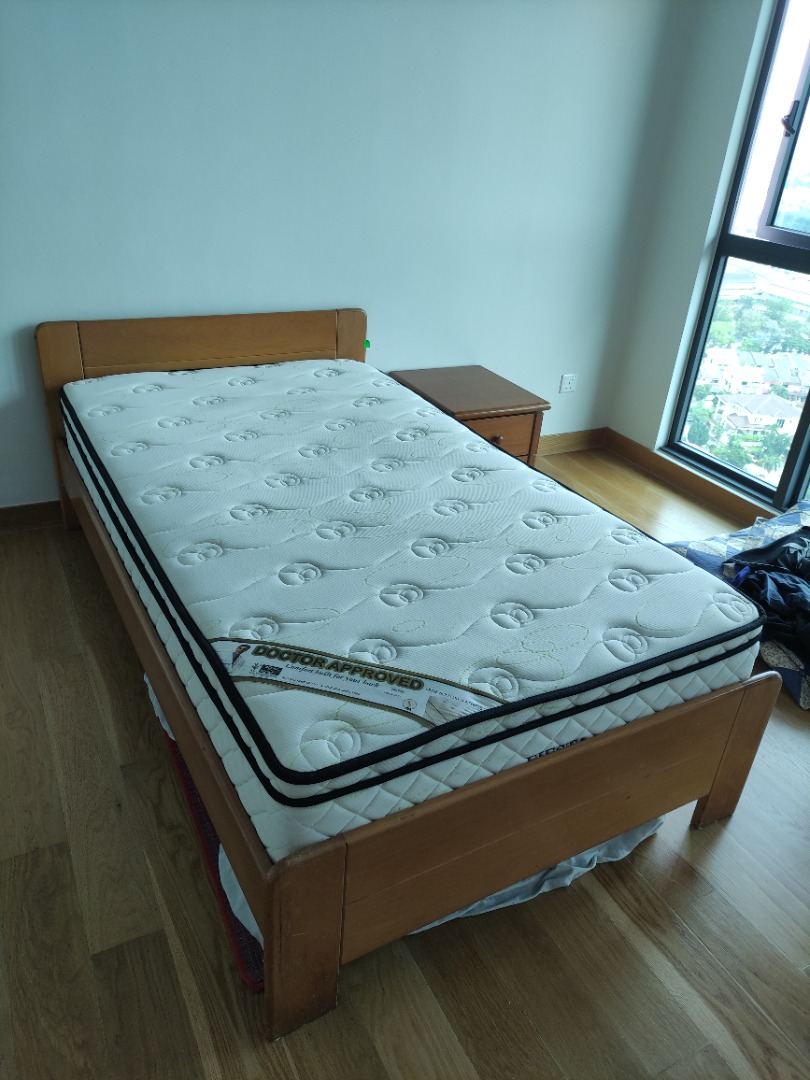 King Koil Super Single mattress + wooden bed frame, Furniture & Home