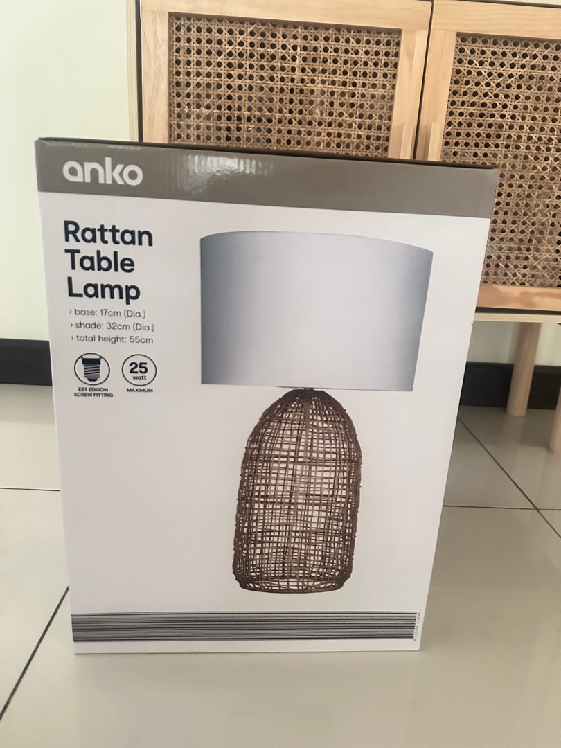 KMART Rattan Table Lamp, Furniture & Home Living, Lighting & Fans