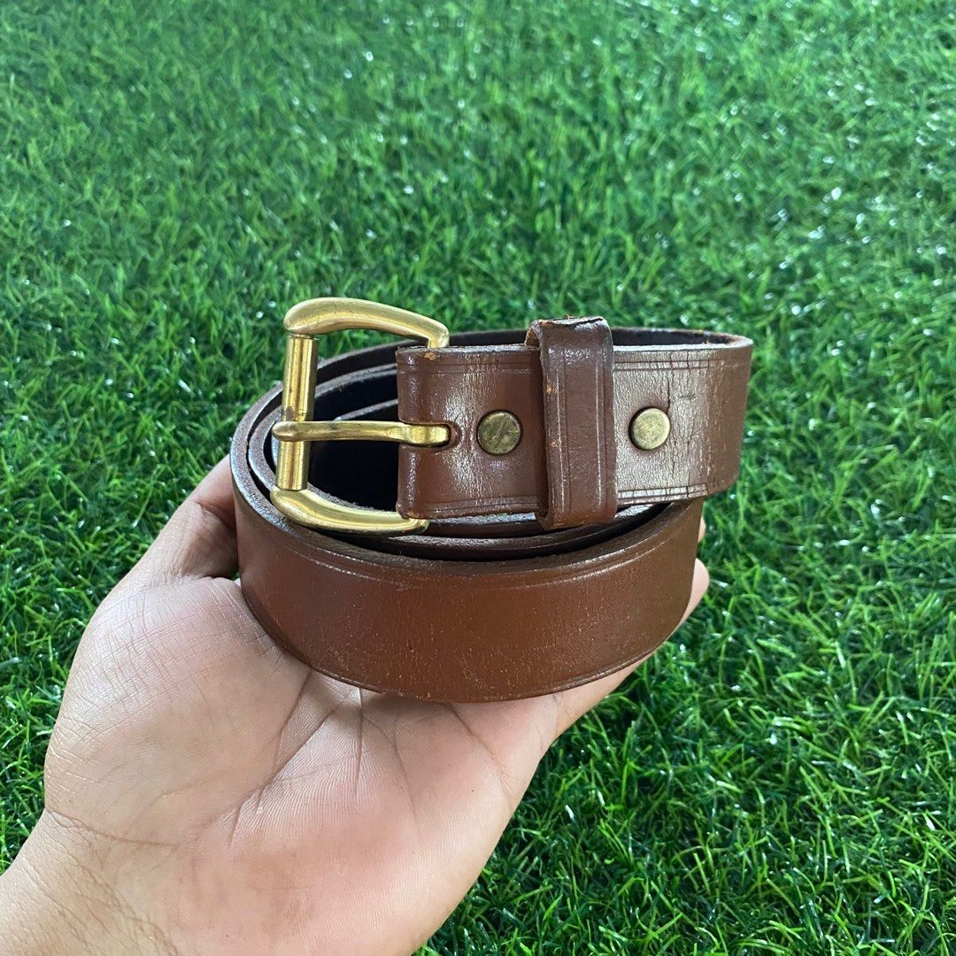 LL Bean Solid Brass Belt 🇺🇸 Genuine Leather Brown, Men's Fashion