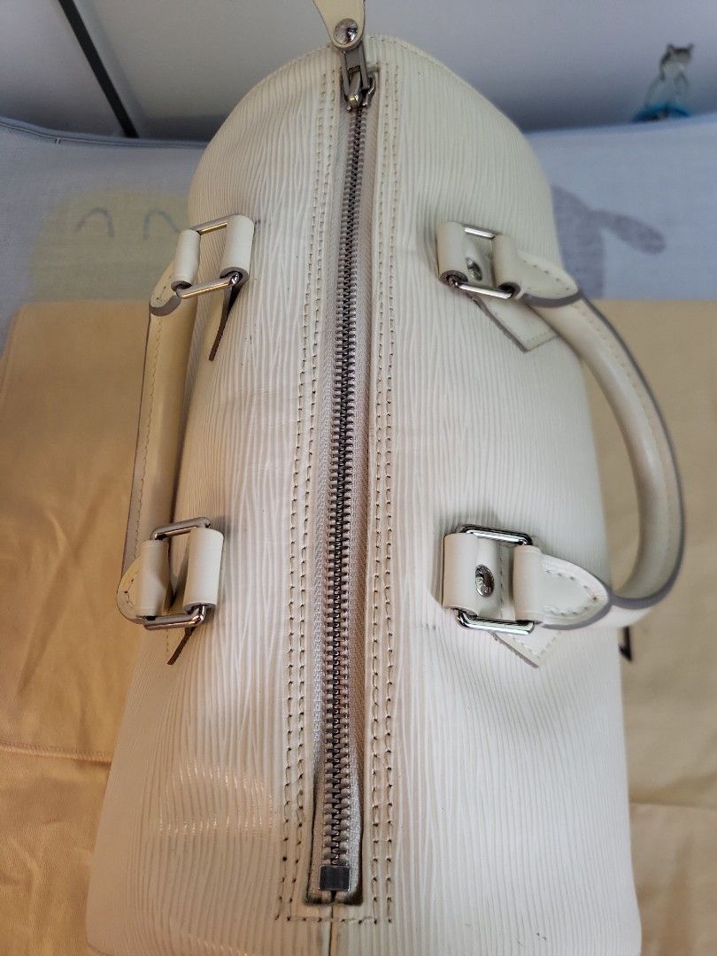 Louis Vuitton Handbag Rare White EPI Speedy 25 Authentic SP 5009 Lockset VG