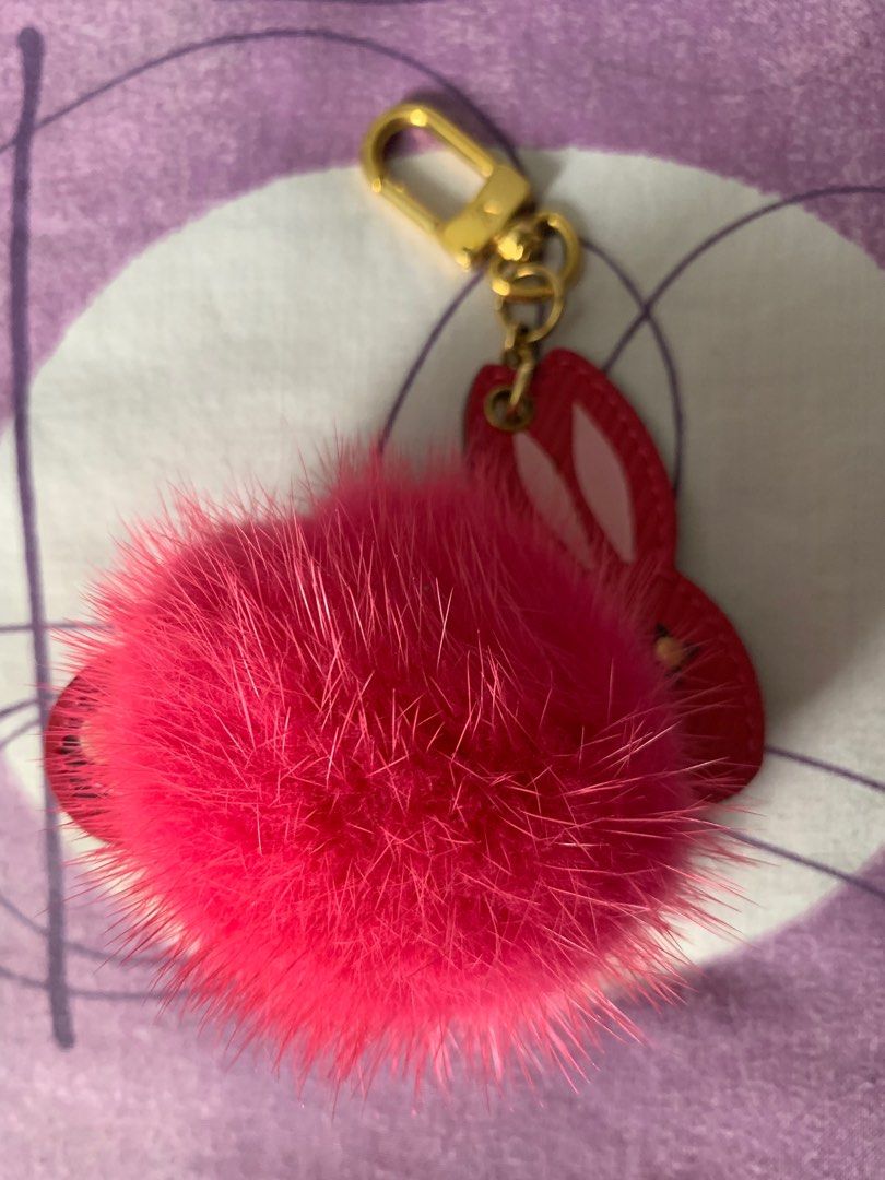 LV Rabbit bag charm with Epi Leather and pink fur, Luxury