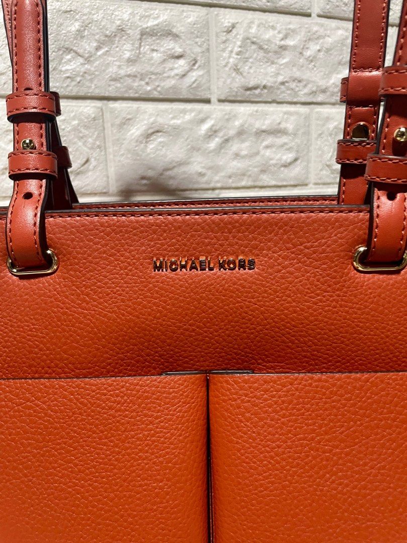 Michael Kors Bedford Medium Faux Leather Tote Bag Deep Orange