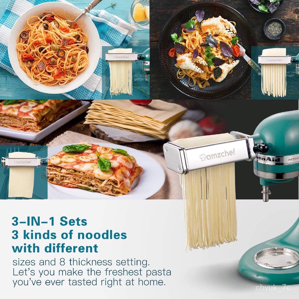 Amzchef 3-in-1 Pasta Maker Attachments Set for Kitchenaid Mixers