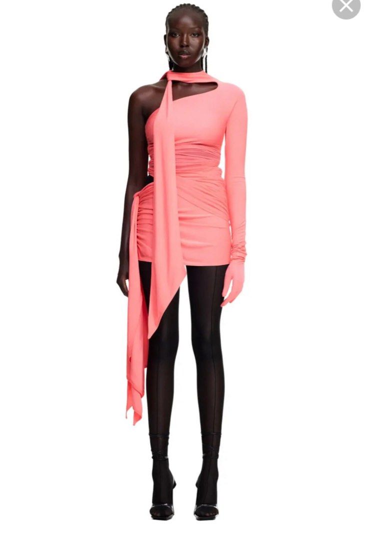 Mugler H&M Knot detail One-shoulder Dress Pink, Women's Fashion