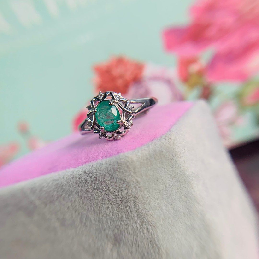 Natural Emerald Adjustable Copper Ring Luxury Accessories on