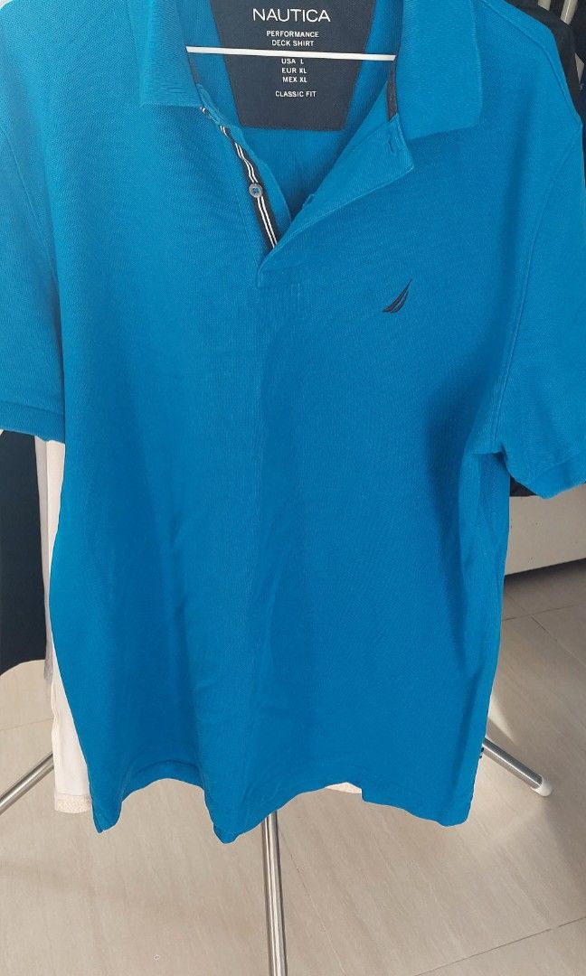 NAUTICA MENS BLUE POLO SHIRT SIZE L HKD 40.00, 男裝, 上身及套裝, T