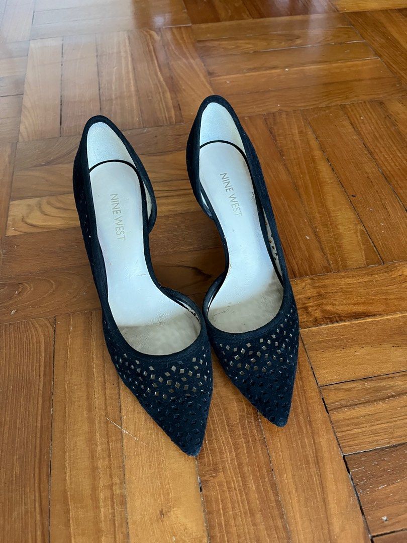 Nine west black suede pumps cheap