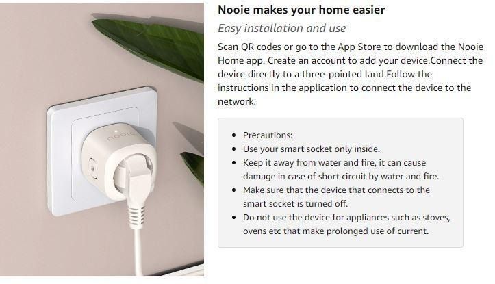 Nooie Smart Socket Wifi Compatible with Alexa/Google Home, Mini