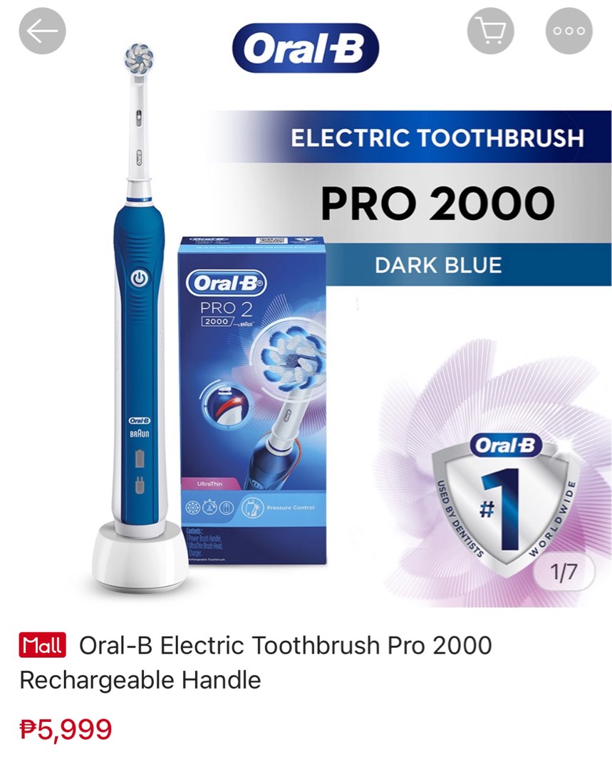 OralB Electric Toothbrush Pro 2000 with Rechargeable Handle, Beauty & Personal Care, Oral Care