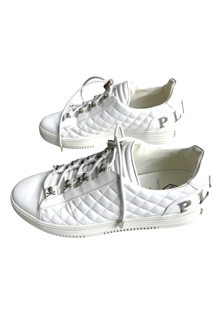 Philipp Plein White Leather Lo Top Sneaker with mini skulls