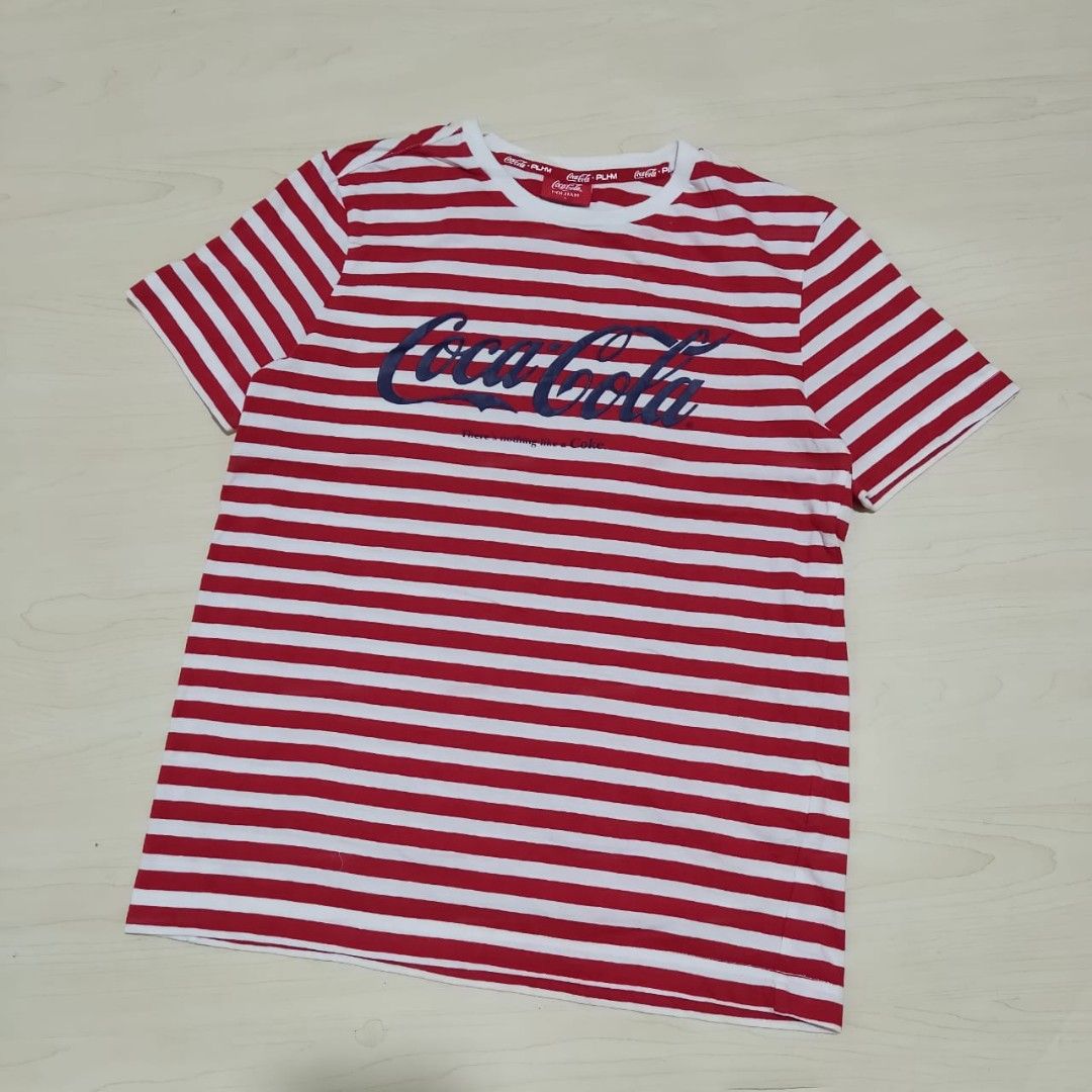 Polham x coca cola kaos salur merah putih original second, Fesyen Pria ...