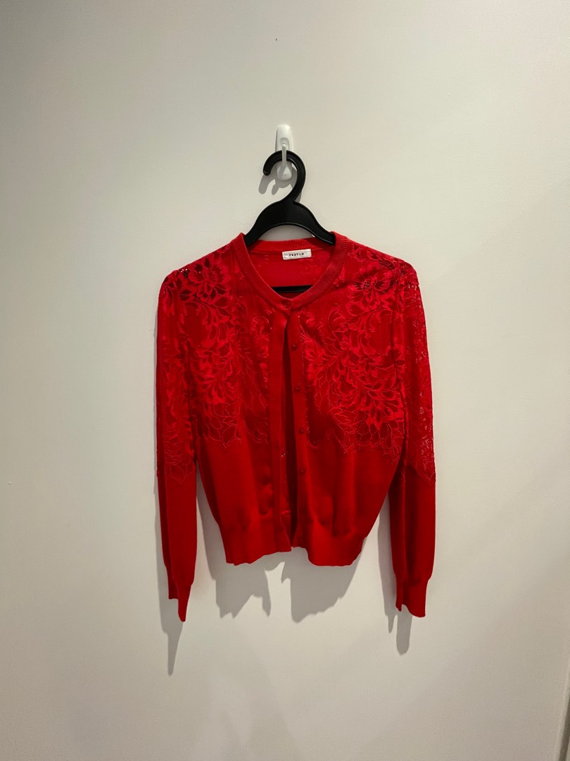 Red store lace cardigan