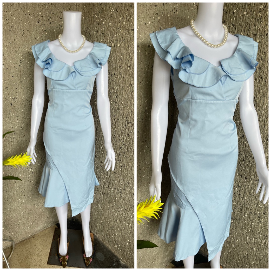 Designarche Pretty Blue Mermaid Dress With  Ruffle Sleeves. main image 0