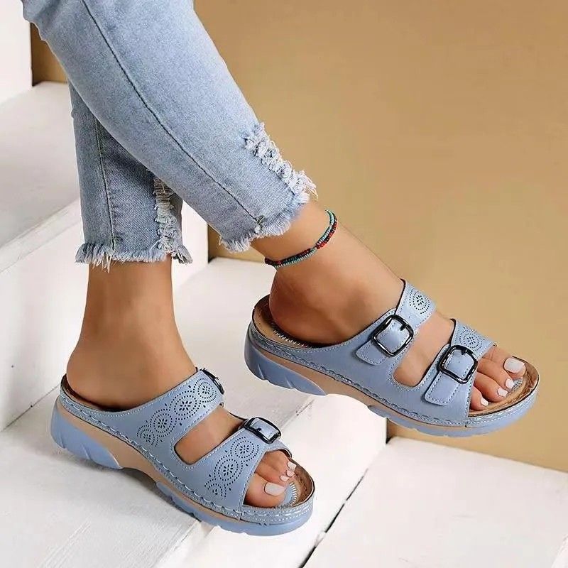 Sandals Shoes for Women Wedges Fashion Belt Buckle Platform Outdoor Walking Slippers Non slip Open Toe Ladies Shoes