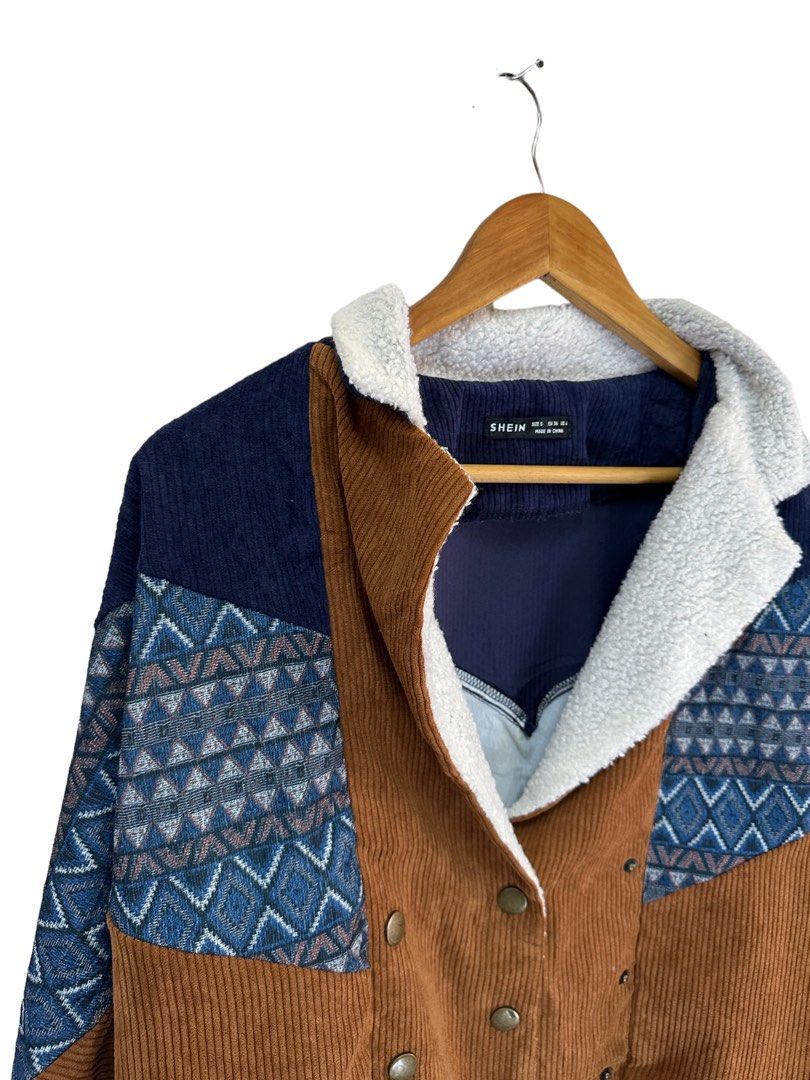 Sherpa lined geo pattern corduroy jacket