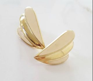 Signed! Vintage Trifari Angel Wing Earrings in Cream and Gold