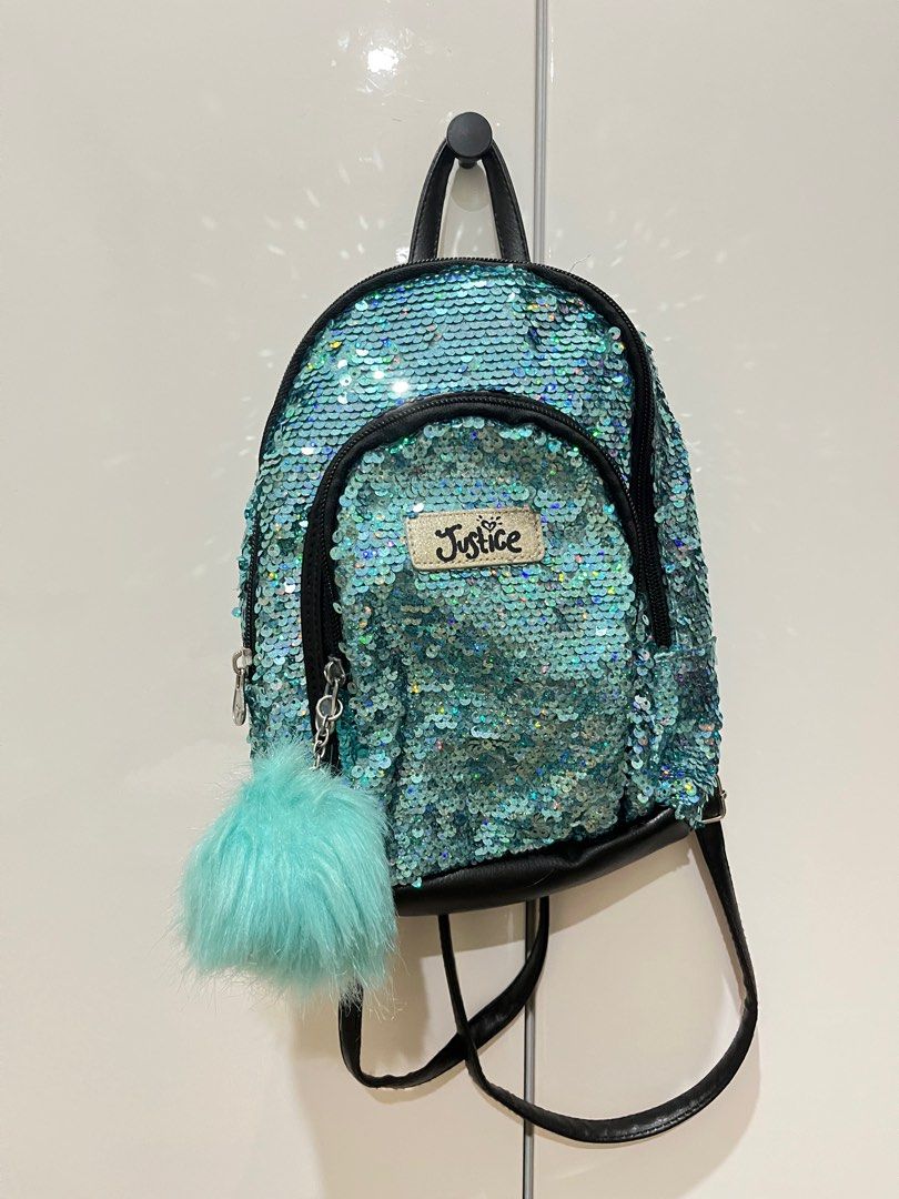 Tas Mini backpack Justice Flip Sequin blue biru muda original Fesyen Wanita Tas Dompet di Carousell