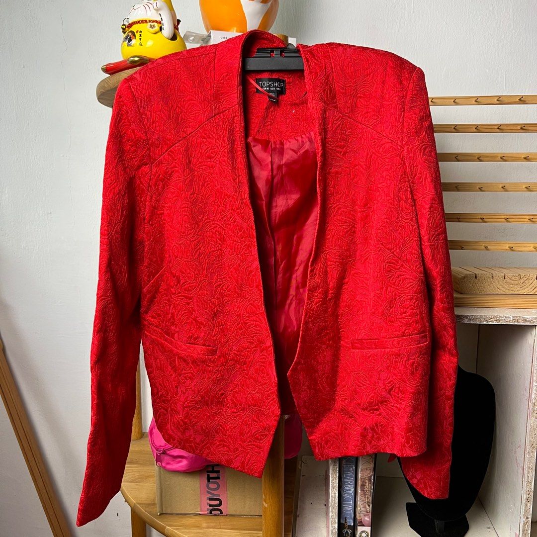 Topshop Embossed Detailed Formal Red WorkJacket Women s Fashion