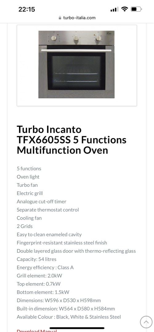 Turbo Incanto oven, TV & Home Appliances, Kitchen Appliances, Ovens