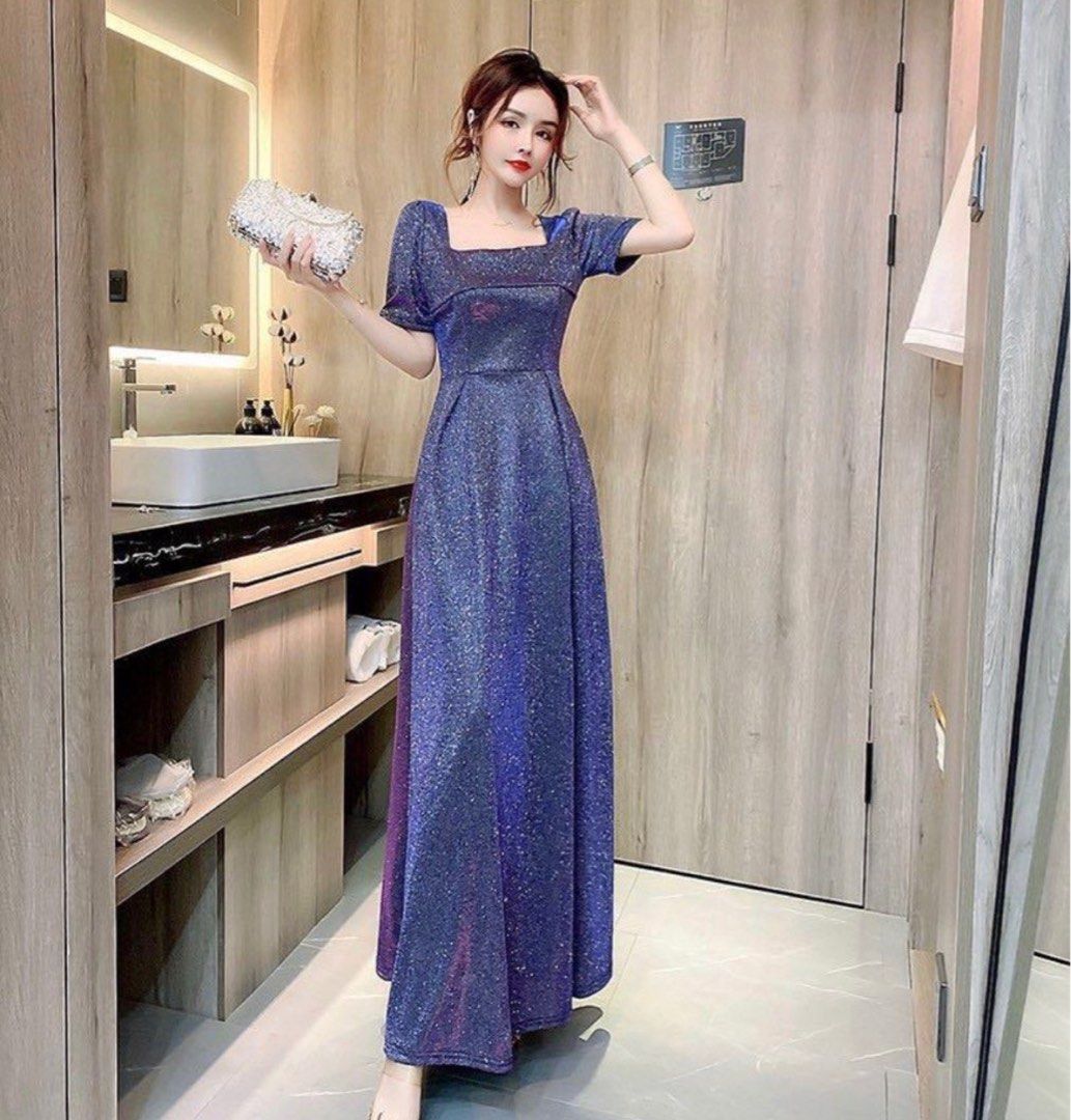 Two Tone Blue Purple Shimmery Classy Evening Dress Women s