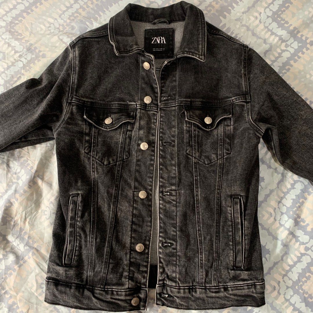 Zara denim jacket mens black on sale