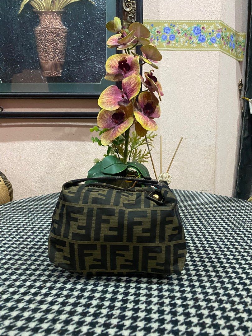 Fendi Vintage Black & Brown Zucca Jacquard Canvas Handbag 