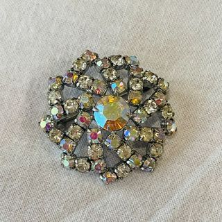 Vintage Sale! Aurora Sparkly Diamante Style Starburst Silver Brooch