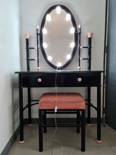 Vintage Vanity Dresser with LED lights and Chair