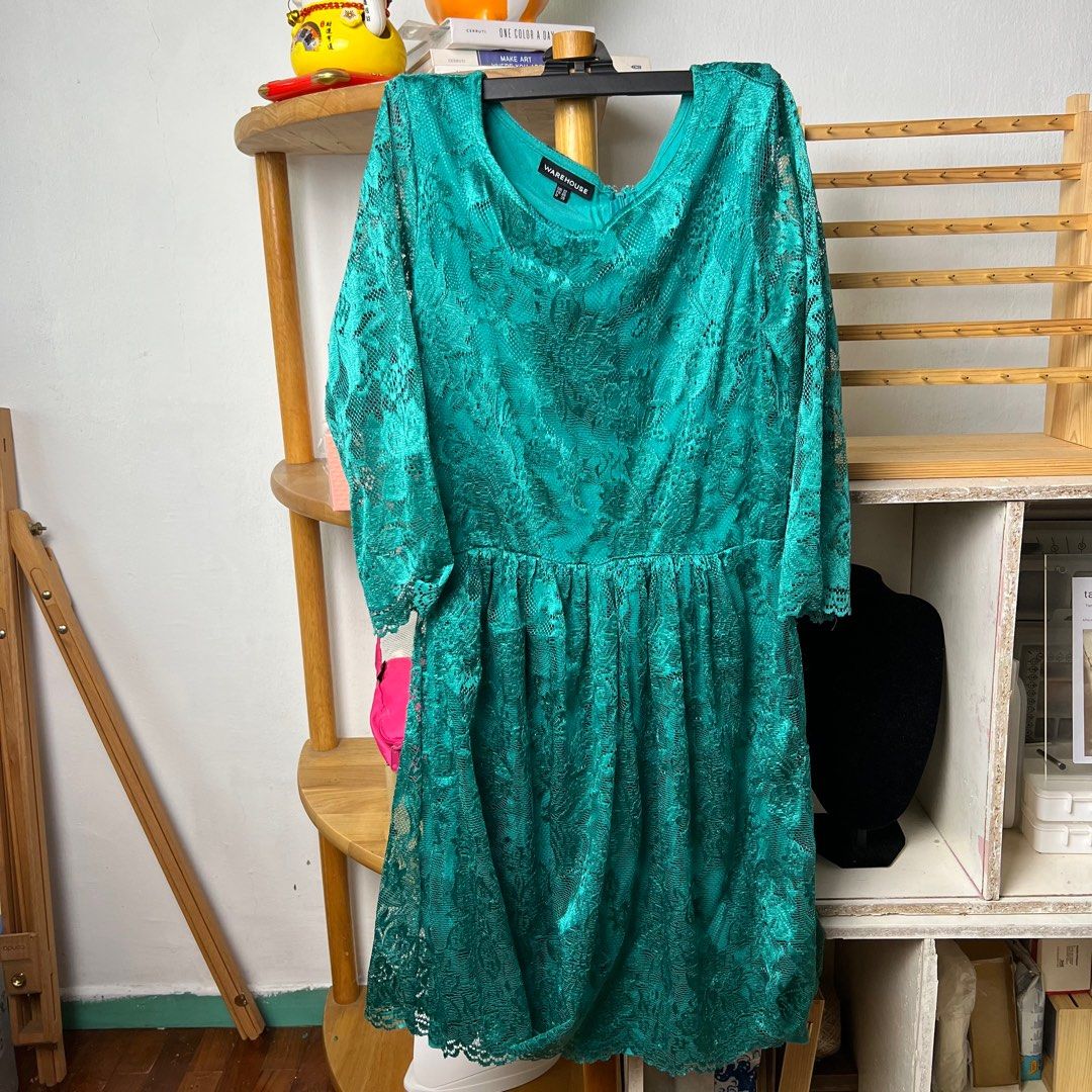 Warehouse UK Emerald Green Lace dress