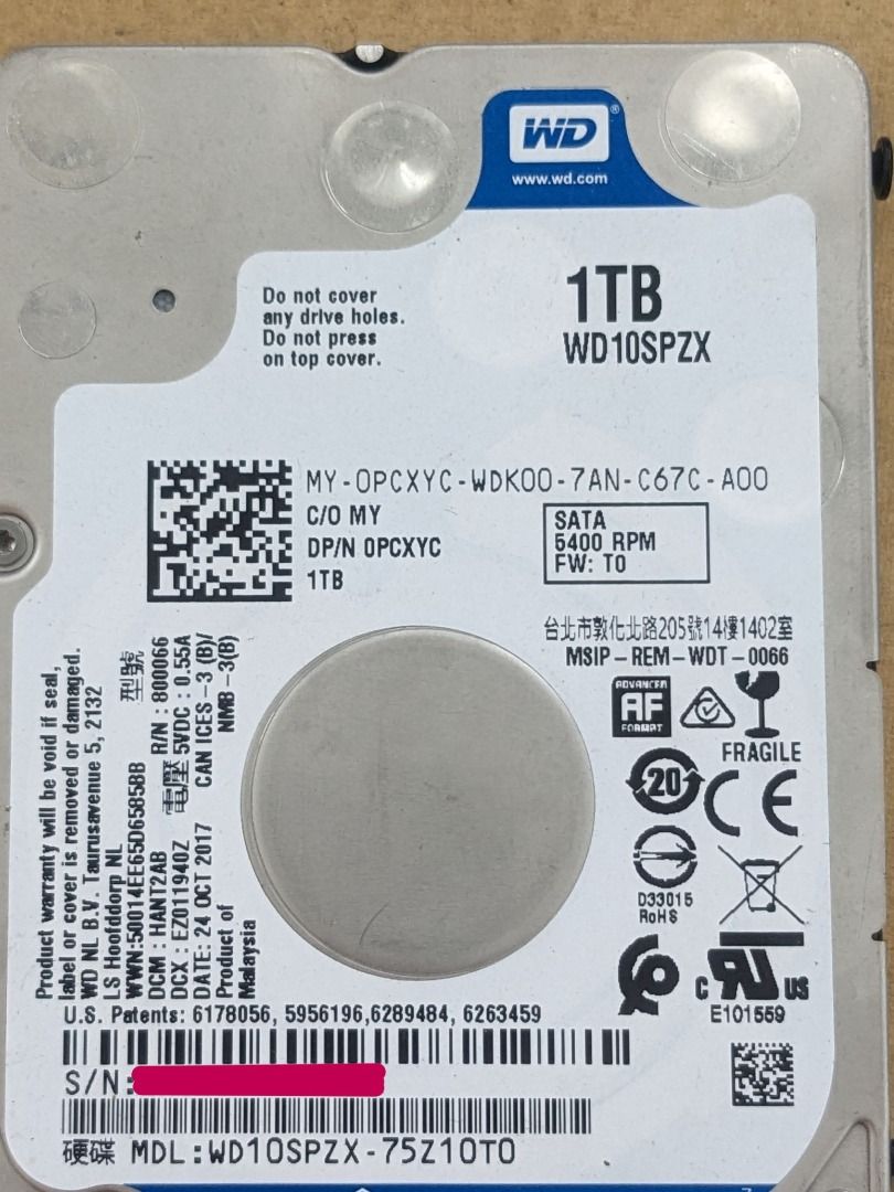 WESTERN DIGITAL 1TB 2.5