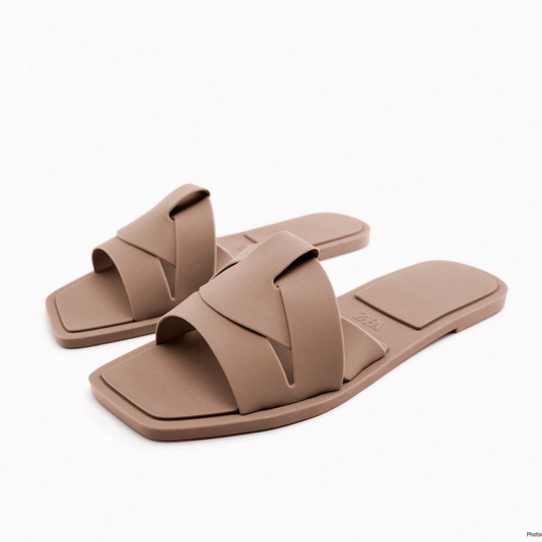 Zara flat criss cross rubberised slider sandals