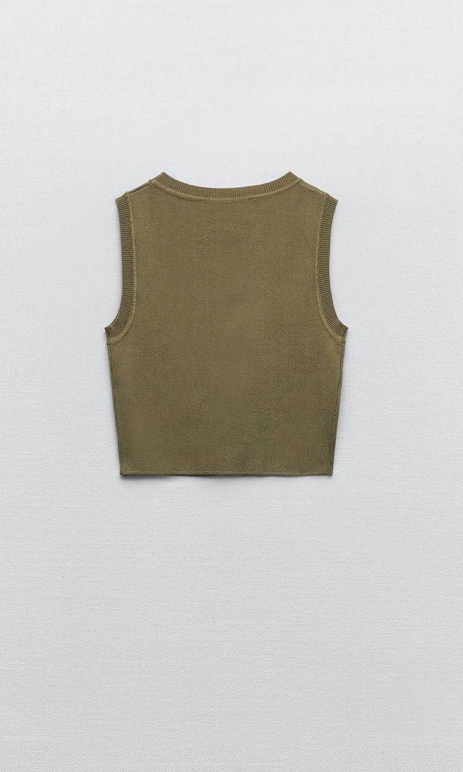 ZARA Knit Crop Top in Khaki Women s Fashion Tops Sleeveless on