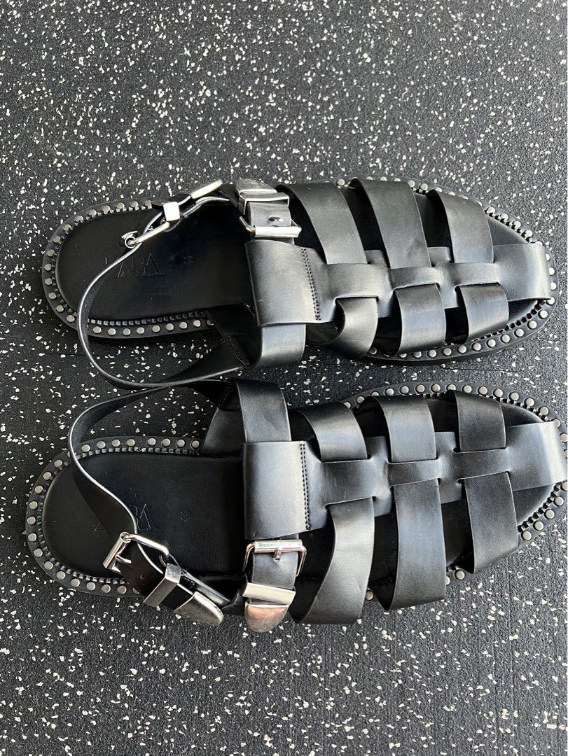 Zara Man men s black cage sandals size 10 UK 44 EU casual shoes