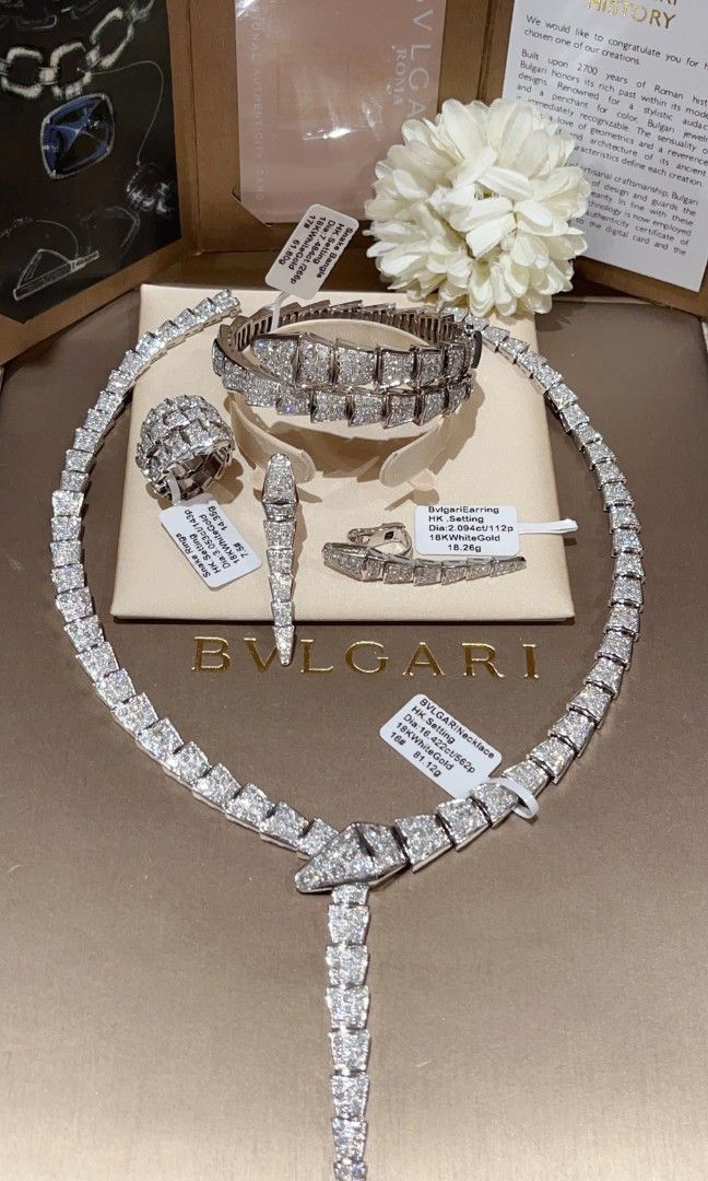 18k wg full pave diamond blgari snake necklace hk setting